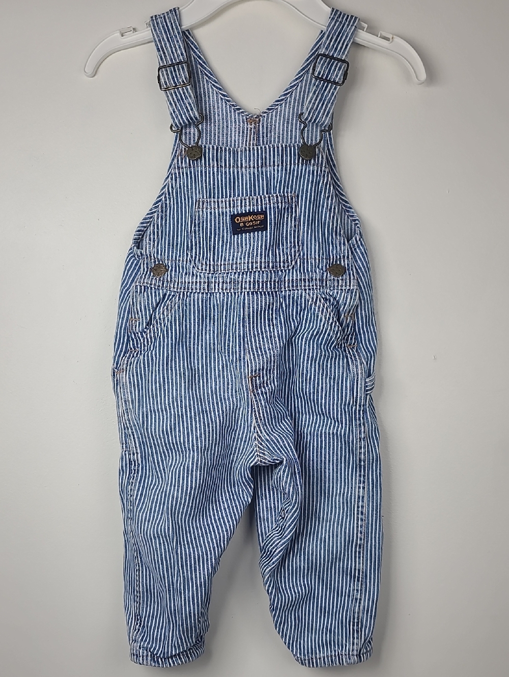 Vtg 90's OshKosh B'gosh Vestbak Classic Hickory Railroad Stripe Overalls 24M